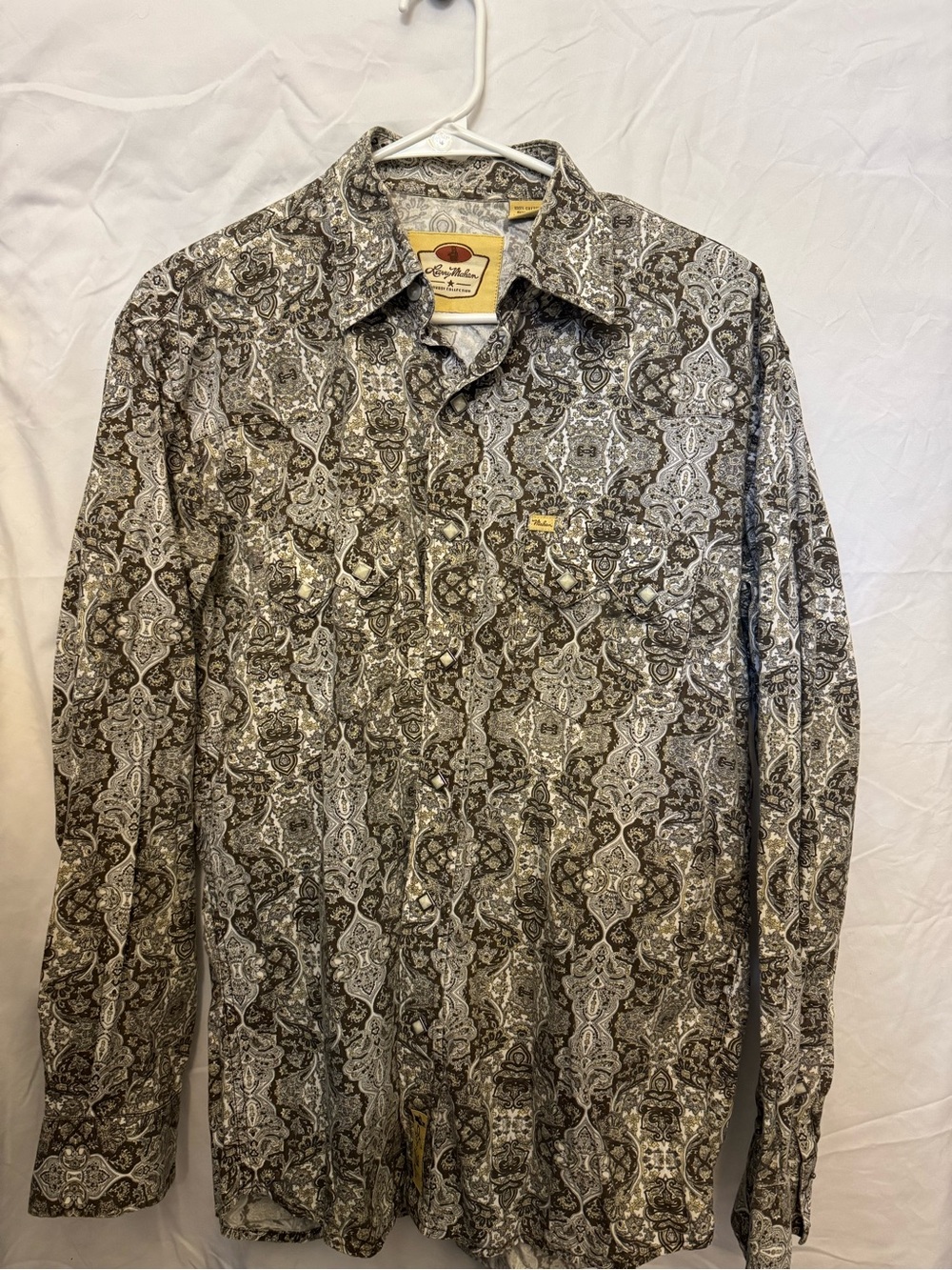 Larry Mahan Men's Paisley Button-Down Shirt - Gray, White, Brown